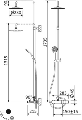 LEAF-CVDA-23-NOP Душевая стойка телескопическая, с изливом с верхним и ручным душем, верхний душ диаметр 230 мм АБС пластик, исполнение черный матовый LEAF-CVDA-23-NOP Душевая стойка телескопическая, с изливом с верхним и ручным душем, верхний душ диаметр 230 мм АБС пластик, исполнение черный матовый
