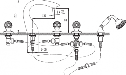 ATLANTIS-BVD-02-Sw Смеситель на борт ванны с ручным выдвижным душем, исполнение бронза, ручки Swarovski