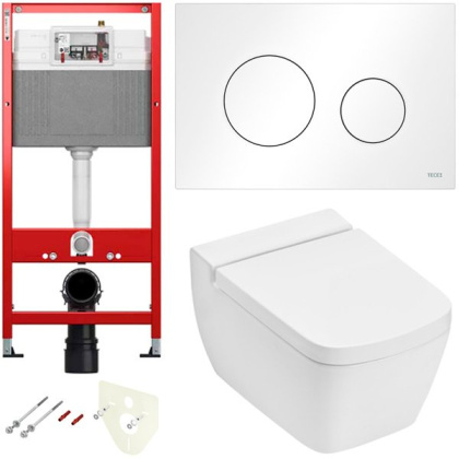 Комплект установки подвесного унитаза: модуль, панель TECEloop белая, унитаз TECEone