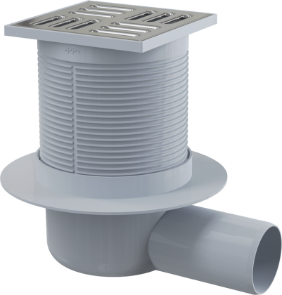 Сливной трап 105×105/50 мм боковой сток, решетка из нержавеющей стали, гидрозатвор комбинированный SMART