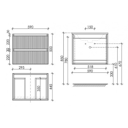 Тумба подвесная SANCOS Snob T 590х445х500, c двумя ящиками оснащенными доводчиками, Doha Soft, арт.SNT60SM