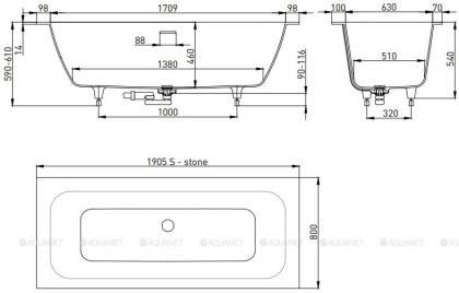 Ванна из искусственного камня Salini S-Stone Orlando Axis 190х80 103321M, матовая Ванна из искусственного камня Salini S-Stone Orlando Axis 190х80 103321M, матовая
