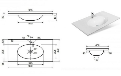 Раковина "Вегас 90" 900х450
