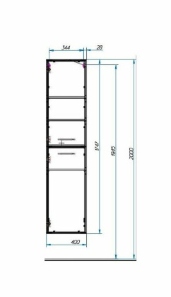 Пенал подвесной Vegas левосторонний (ШхГхВ) 400х320х1747