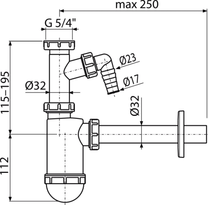Сифон для умывальника DN32 со штуцером и накидной гайкой 5/4"