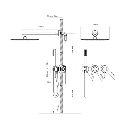 Душевой комплект Groove VSFW-4G01GM встраиваемый, 2 режима, 30см верх душ, вороненая сталь