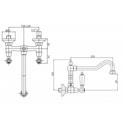 DIAMOND-LLP-03/24-Sw Кухонный смеситель настенного монтажа, золото, ручки Swarovski