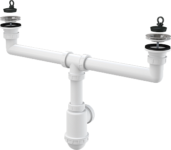 Сифон для сдвоенной мойки с нержавеющими решетками DN70