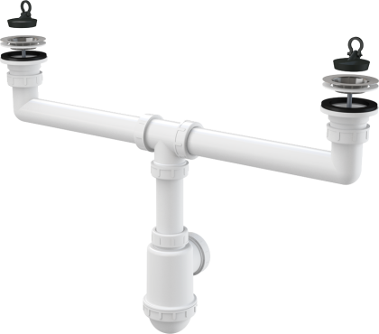 Сифон для сдвоенной мойки с нержавеющими решетками DN70