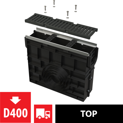 Пескоуловитель для дренажного канала AVZ103 с металлической рамой и чугунной решеткой D400