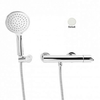 LEAF-D-L-BIO Смеситель для душа однорычажный в комплекте с ручным душем, шлангом и держателем, исполнение Белый матовый