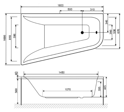 W72A-160L100W-P2 фронтальная панель Для ванны spirit, левосторонняя
