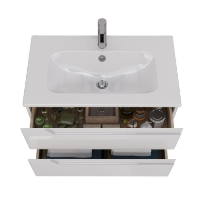 Тумба Lemark MIANO 80см под 1 раковину, подвесная, 2 ящика, цвет корпуса, фасада: Белый глянец