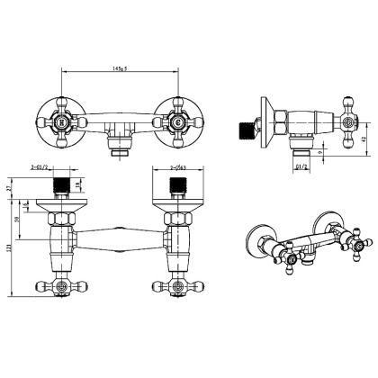 Смеситель для душа ROYAL CRYSTAL, золото_Комплект Смеситель для душа ROYAL CRYSTAL, золото_Комплект