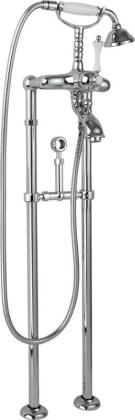MARGOT-VDPS-01-Bi Напольный смеситель для ванны с ручным душем,с кронштейном для слива-перелива Исполнение: Хром, Ручки: Белая  MARGOT-VDPS-01-Bi Напольный смеситель для ванны с ручным душем,с кронштейном для слива-перелива Исполнение: Хром, Ручки: Белая