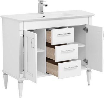 Тумба под раковину Aquanet Селена 105 белый/серебро (3 ящика, 2 дверцы) Тумба под раковину Aquanet Селена 105 белый/серебро (3 ящика, 2 дверцы)