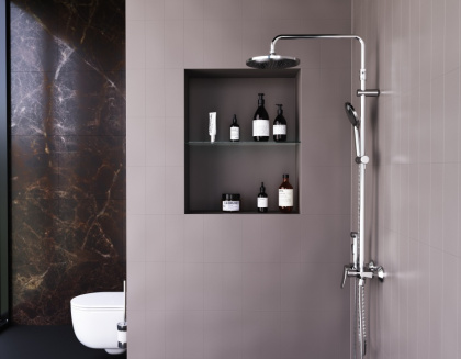 DX220910000 Apollo, душевая система со смесителем-полкой: верхний душ 230мм, ручной душ 120мм,