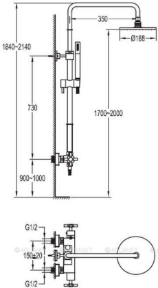 SIESTA-F-CD-TA-01 Душевая колонна (стойка), регулируемая по высоте, с термостатическим смесителем на один выход, верхним и ручным душем, хром SIESTA-F-CD-TA-01 Душевая колонна (стойка), регулируемая по высоте, с термостатическим смесителем на один выход, верхним и ручным душем, хром