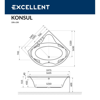 Ванна EXCELLENT Konsul 150x150 "RELAX" (золото) Ванна EXCELLENT Konsul 150x150 "RELAX" (золото)