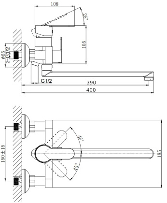 Смеситель для ванны с длинным поворотным изливом RUSH Tenerife (TE2835-51)