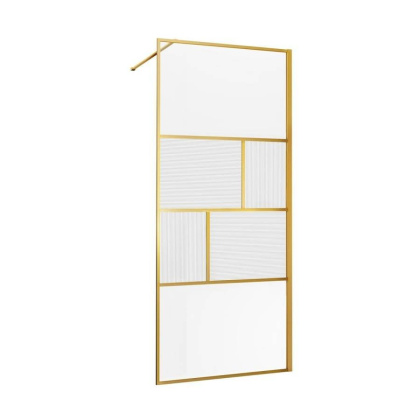 Душевая перегородка Walk-In VSW-1HC100CFBG, 1000*2000, браш. золото, стекло прозрачное/рифленое