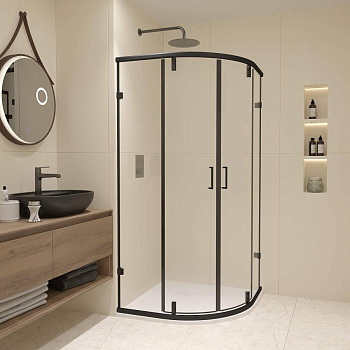 Душевой уголок  80*80*185 RGW CL-55-B Полукруг/Чёрный/Прозрачное/6 мм