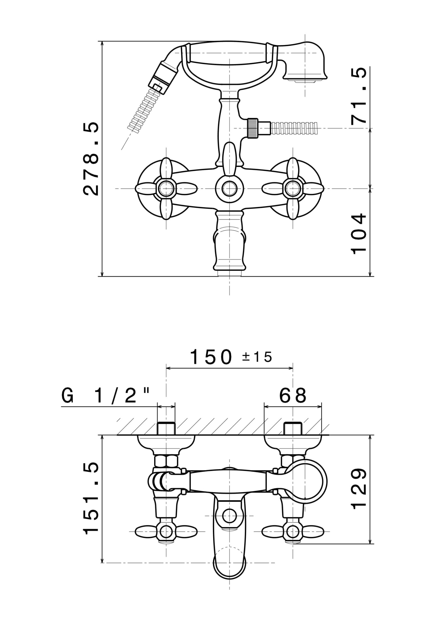 Смеситель для ванны MUSE настенный с переключателем, хром глянец Смеситель для ванны MUSE настенный с переключателем, хром глянец