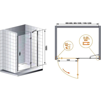 BERGAMO-W-B-12-90-C-Cr-L Душевая дверь