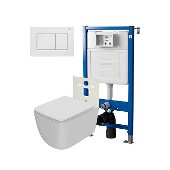 Сет: Система инсталляции Point Элемент для подвесного унитаза PN45120 + Клавиша смыва для инсталляции Point Ника, белая, PN44081W + Унитаз подвесной Point Меркурий безободковый, сиденье дюропласт микролифт, быстросъем, белый матовый PN41831WM