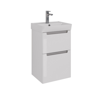Тумба Lemark BUNO 45см под 1 раковину, подвесная/напольная, 2 ящика, цвет корпуса, фасада: Белый глянец