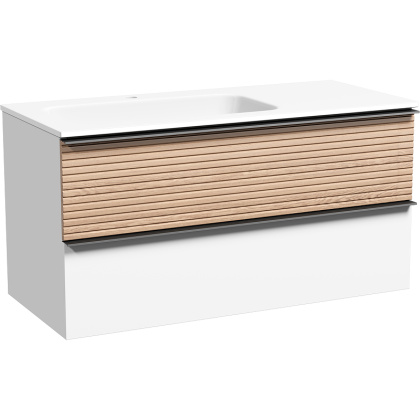 Тумба подвесная SANCOS Delta 995х445х500, c двумя ящиками оснащенными доводчиками, левая, дуб светлый/белый , арт. DL100LW