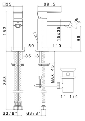 Смеситель для биде FUTURA однорычажный с донным клапаном, хром Смеситель для биде FUTURA однорычажный с донным клапаном, хром