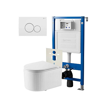 Сет: Система инсталляции Point Элемент для подвесного унитаза PN45120 + Клавиша смыва для инсталляции Point Виктория, белая/хром, PN44061WC + Унитаз подвесной Point Деметра безободковый, белый, сиденье дюропласт, микролифт быстросъемн PN41121