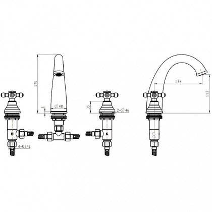 Смеситель для раковины на 3 отверстия_Комплект 297-CRST Смеситель для раковины на 3 отверстия_Комплект 297-CRST