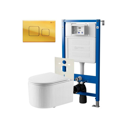 Сет: Система инсталляции Point Элемент для подвесного унитаза PN45120 + Клавиша смыва для инсталляции Point Афина, золото, PN44041G + Унитаз подвесной Point Деметра безободковый, белый, сиденье дюропласт, микролифт быстросъемн PN41121