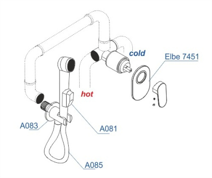 A7451.083.236.081 Встраиваемый комплект для биде со шлангом 120 см