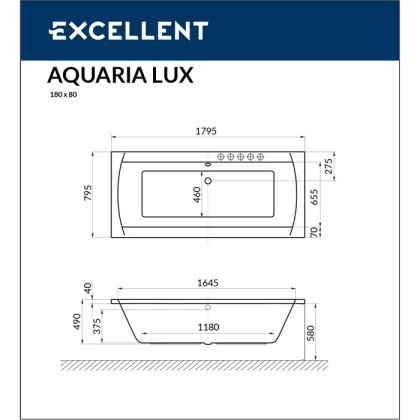 Ванна EXCELLENT Aquaria Lux 180x80 "NANO" (хром) Ванна EXCELLENT Aquaria Lux 180x80 "NANO" (хром)