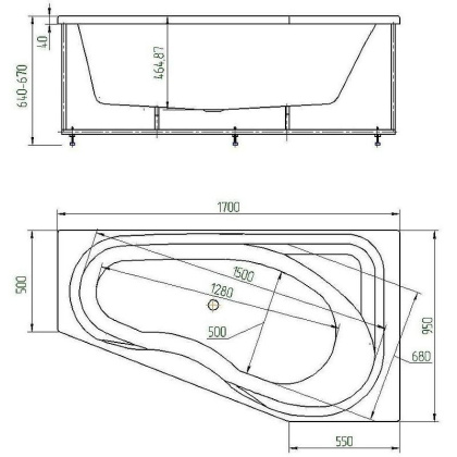 Ванна  Медея правая пустая без фр.экр.(вклеенный каркас)