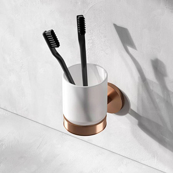 Стеклянный стакан с настенным держателем, 9х6,8х10,5 см, цвет белый и розовое золото, A85A34344