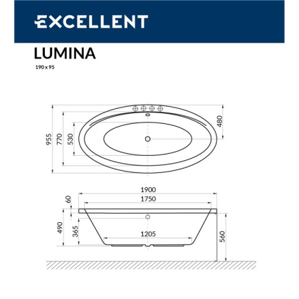 Ванна EXCELLENT Lumina 190x95 "RELAX" (золото) Ванна EXCELLENT Lumina 190x95 "RELAX" (золото)