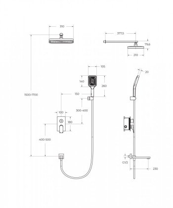 DUE Душевой комплект встраиваемый с изливом (смеситель встраиваемый, верхний душ, ручной душ со шлангом, штуцер с держателем), хром DUE-VDSET-CRM DUE Душевой комплект встраиваемый с изливом (смеситель встраиваемый, верхний душ, ручной душ со шлангом, штуцер с держателем), хром DUE-VDSET-CRM