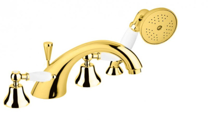 FIRST-BVD-02-M Смеситель на борт ванны с ручным выдвижным душем Исполнение: Бронза, Ручки: Металл 