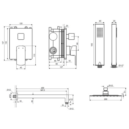 Система для душа скрытого монтажа EXCELLENT Pride AREX.SET.4045CR (хром) Система для душа скрытого монтажа EXCELLENT Pride AREX.SET.4045CR (хром)