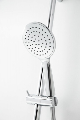 LEAF-CVDA-30-BIO Душевая стойка телескопическая, с изливом с верхним и ручным душем Исполнение: Белый матовый  LEAF-CVDA-30-BIO Душевая стойка телескопическая, с изливом с верхним и ручным душем Исполнение: Белый матовый