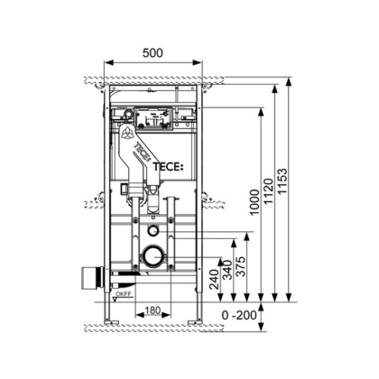 Застенный модуль TECElux 400 с регулировкой высоты и системой очистки воздуха, высота установки 1120 мм