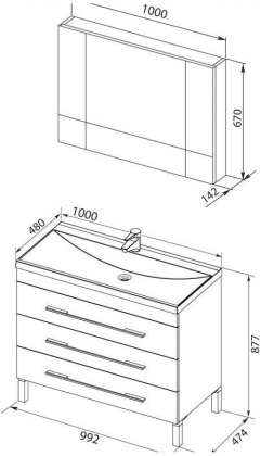 Комплект мебели для ванной Aquanet Верона NEW 100 белый (напольный 3 ящика)