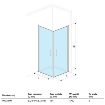 Душевое ограждение EXCELLENT Mazo 90х90 квадрат две двери (хром)