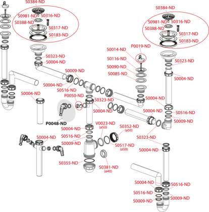 Сифон для сдвоенной мойки с накидными гайками 6/4" и штуцером