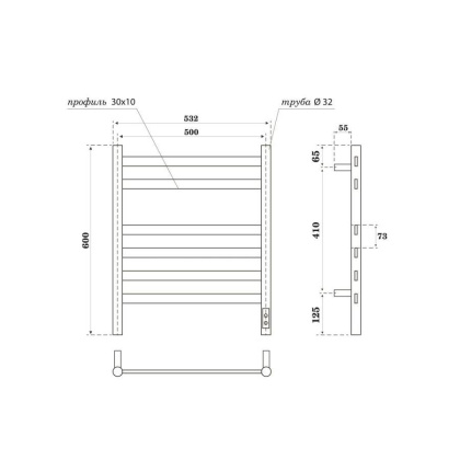 Полотенцесушитель электрический Point Селена PN16856B П6 500x600, диммер справа, черный Полотенцесушитель электрический Point Селена PN16856B П6 500x600, диммер справа, черный