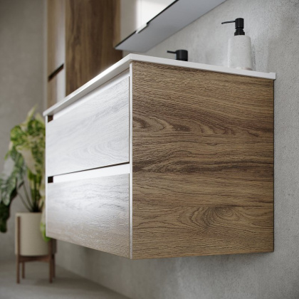 Тумба подвесная SANCOS Libra 1190х450х500, c двумя ящиками оснащенными доводчиками, дуб чарльстон, арт. LB120-2ECH Тумба подвесная SANCOS Libra 1190х450х500, c двумя ящиками оснащенными доводчиками, дуб чарльстон, арт. LB120-2ECH